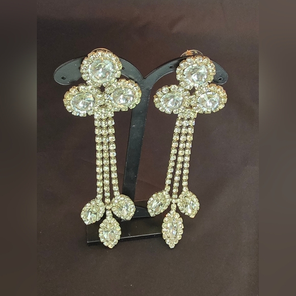 Clear Rhinestone Long Drop Earrings – Dramatic Statement Sparkle - Picture 2 of 11